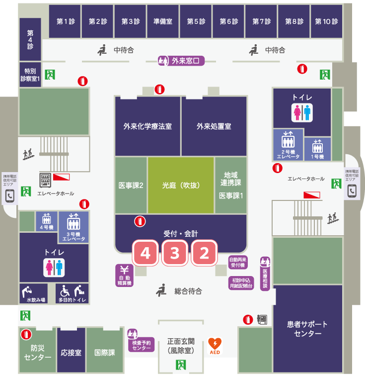 杏雲堂病院　1階フロア案内図