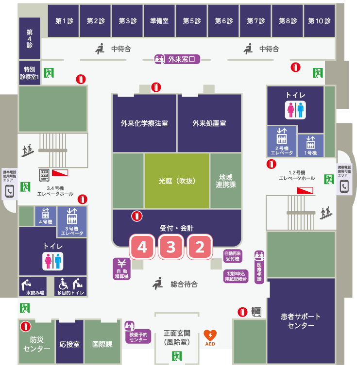 杏雲堂病院　1階フロア案内図